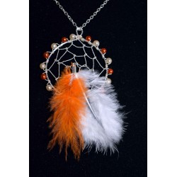 Collier "Attrape rêve aux plumes oranges et blanches"