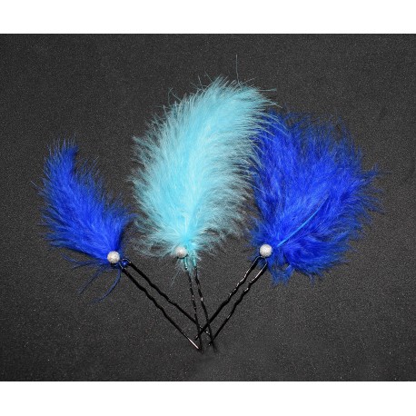 Epingles à cheveux aux plumes bleues