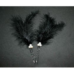 Epingles à cheveux aux plumes noires et blanches