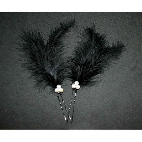 Epingles à cheveux aux plumes noires et blanches