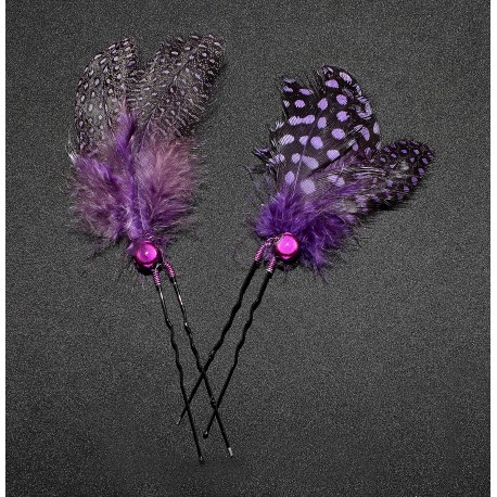 Epingles à cheveux aux plumes oranges et vertes