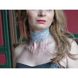 Collier ras du cou galon argenté et chaine