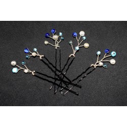 5 Epingles à cheveux aux perles tons bleutés