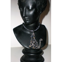 Collier "chat assis", résille noire