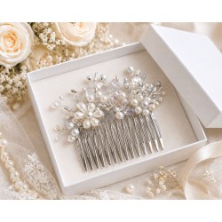 Peigne de cheveux wire wrapping  bohème chic blanc