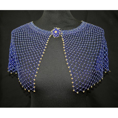 Cape en perle bleu roi et or