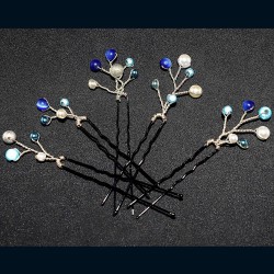 Epingles de cheveux wire wrapping  bohème bleues