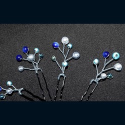 Epingles de cheveux wire wrapping  bohème bleues
