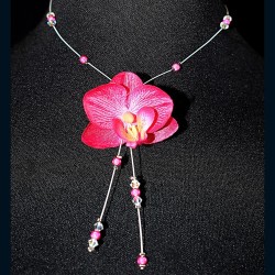 Collier orchidée fushia  wire wrapping  bohème chic