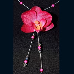 Collier orchidée fushia  wire wrapping  bohème chic