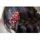 Peigne à chignon fleurs bordeaux rouges et fils dorés