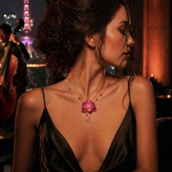 Collier orchidée fushia  wire wrapping  bohème chic