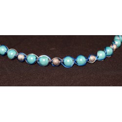 Serre-tête en wire wrapping bohème bleu argenté