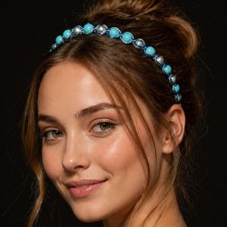 Serre-tête en wire wrapping bohème bleu argenté