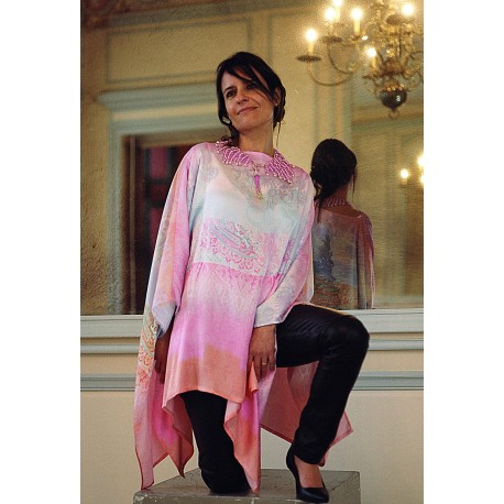 Col en perles de rocailles roses et argent