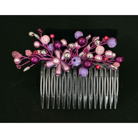 Peigne à chignon en wire wrapping mauve