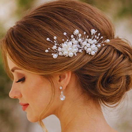 Peigne de cheveux wire wrapping  bohème chic blanc