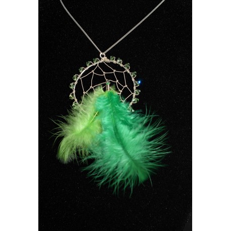 Collier "Attrape rêve aux plumes vertes"