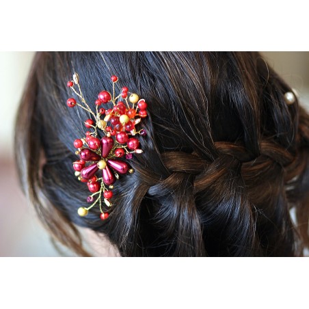 Peigne de cheveux wire wrapping  bohème chic bordeaux