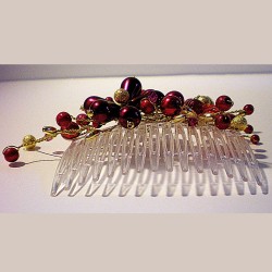 Peigne de cheveux wire wrapping  bohème chic bordeaux