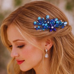 Peigne de cheveux wire wrapping  bohème chic bleu