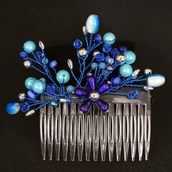 Peigne de cheveux wire wrapping  bohème chic bleu
