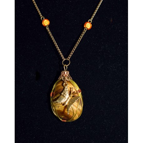 Collier wire wrapping,  perle semi précieuse "oeil de tigre"