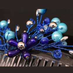 Peigne de cheveux wire wrapping  bohème chic bleu