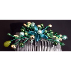 Peigne de cheveux wire wrapping  bohème chic vert