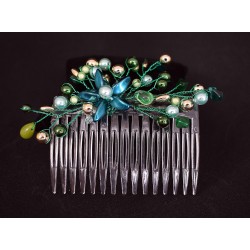 Peigne de cheveux wire wrapping  bohème chic vert