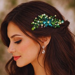Peigne de cheveux wire wrapping  bohème chic vert