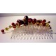 Peigne à chignon fleurs bordeaux rouges et fils dorés