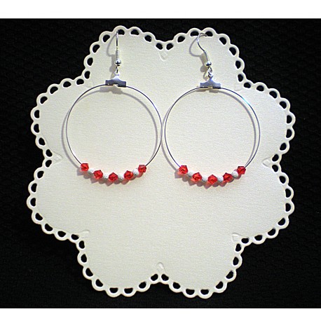 Créoles en plaqué agent et swarovski rouges