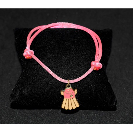 Bracelet en noeuds chinois  boules simples et breloque robe