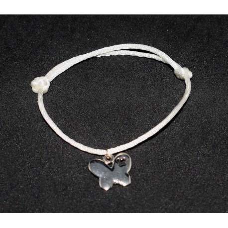 Bracelet en noeuds chinois  boules simples et breloque papillon 