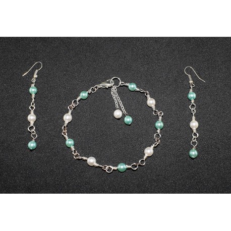 Parure en wire wrapping, breloques perles